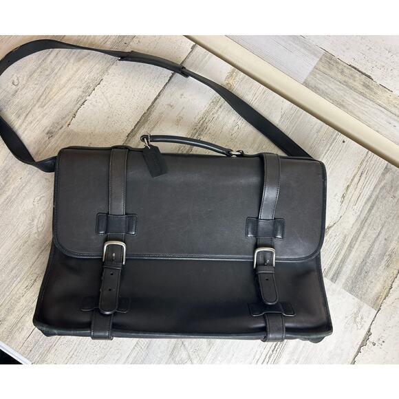 Coach Madison 5325 mens black leather Briefcase Bag Messenger Crossbody vintage - Picture 1 of 12